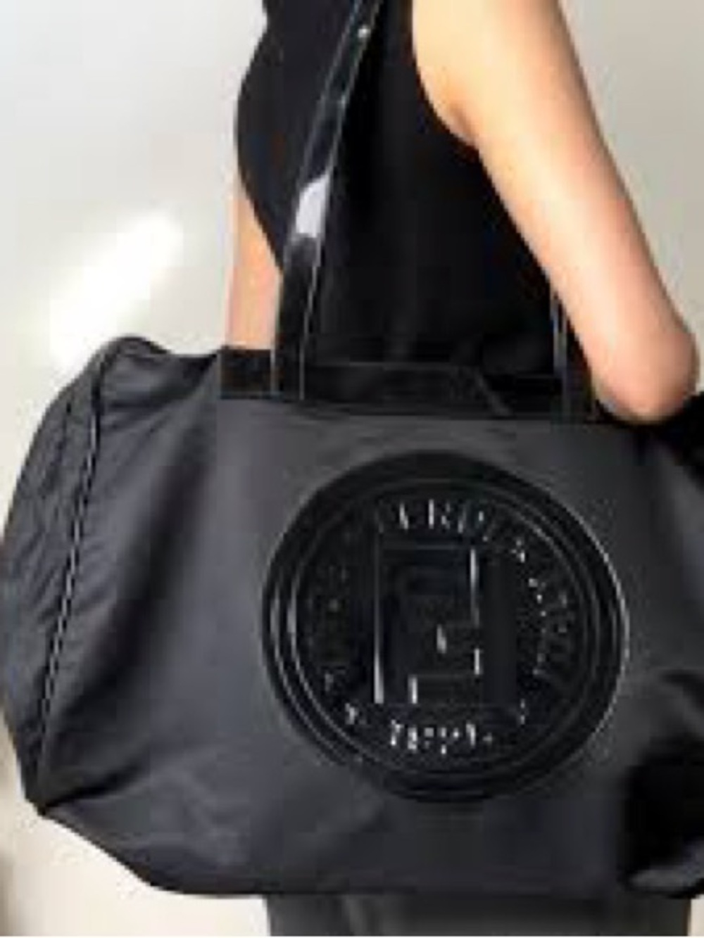 Fendi Vintage Black Logo Tote Travel Nylon Shoulder Bag